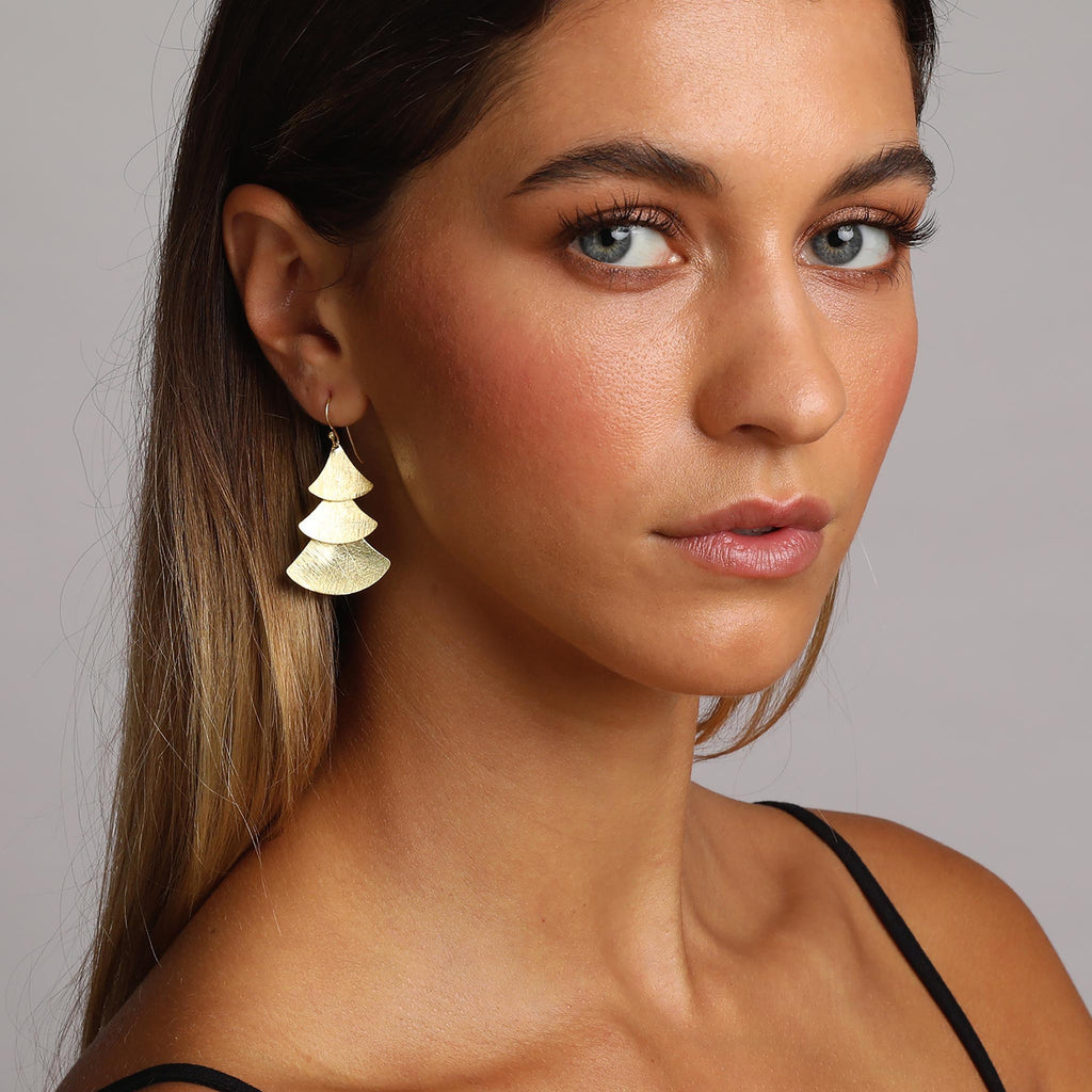 Yellow-Gold Three Plain Triangles Earrings