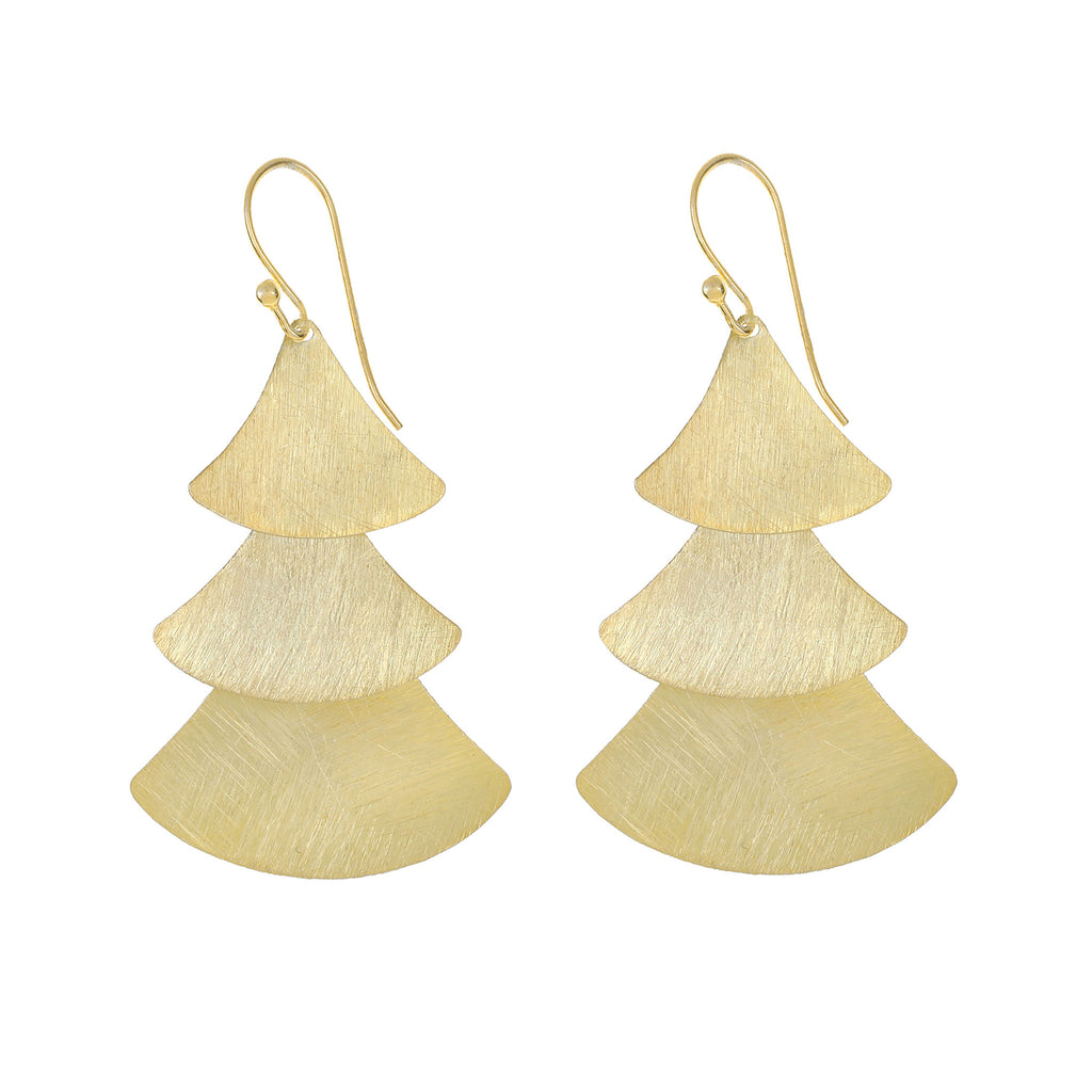 Yellow-Gold Three Plain Triangles Earrings