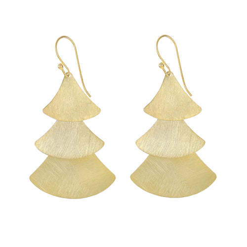 Yellow-Gold Three Plain Triangles Earrings