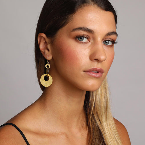 Yellow-Gold Linked Triple Hoop Dangle Earrings