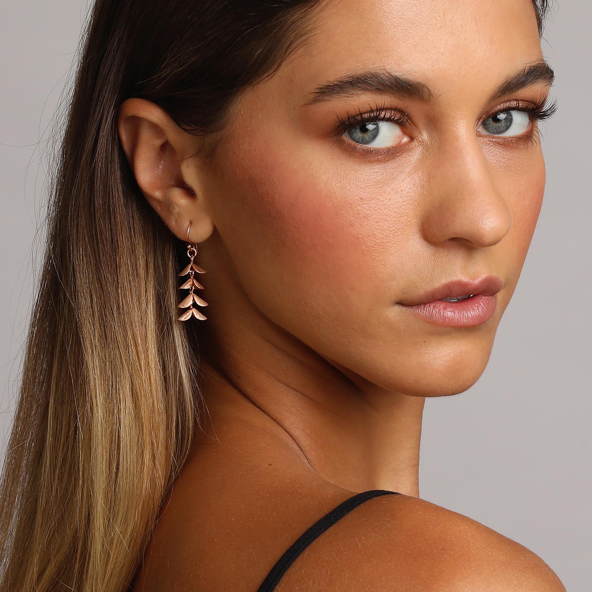 Rose-Gold Dangling Leaves Earrings