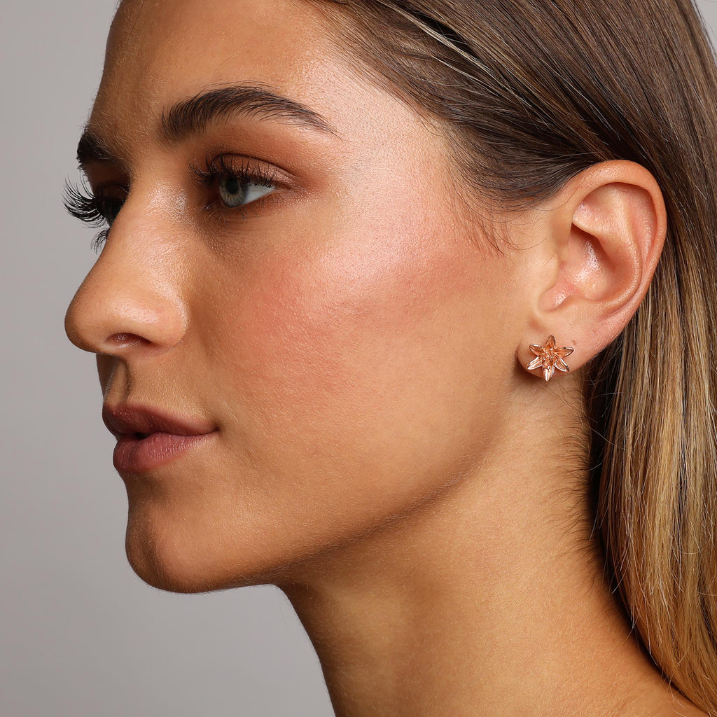 Rose-Gold Lily Flower Stud Earrings