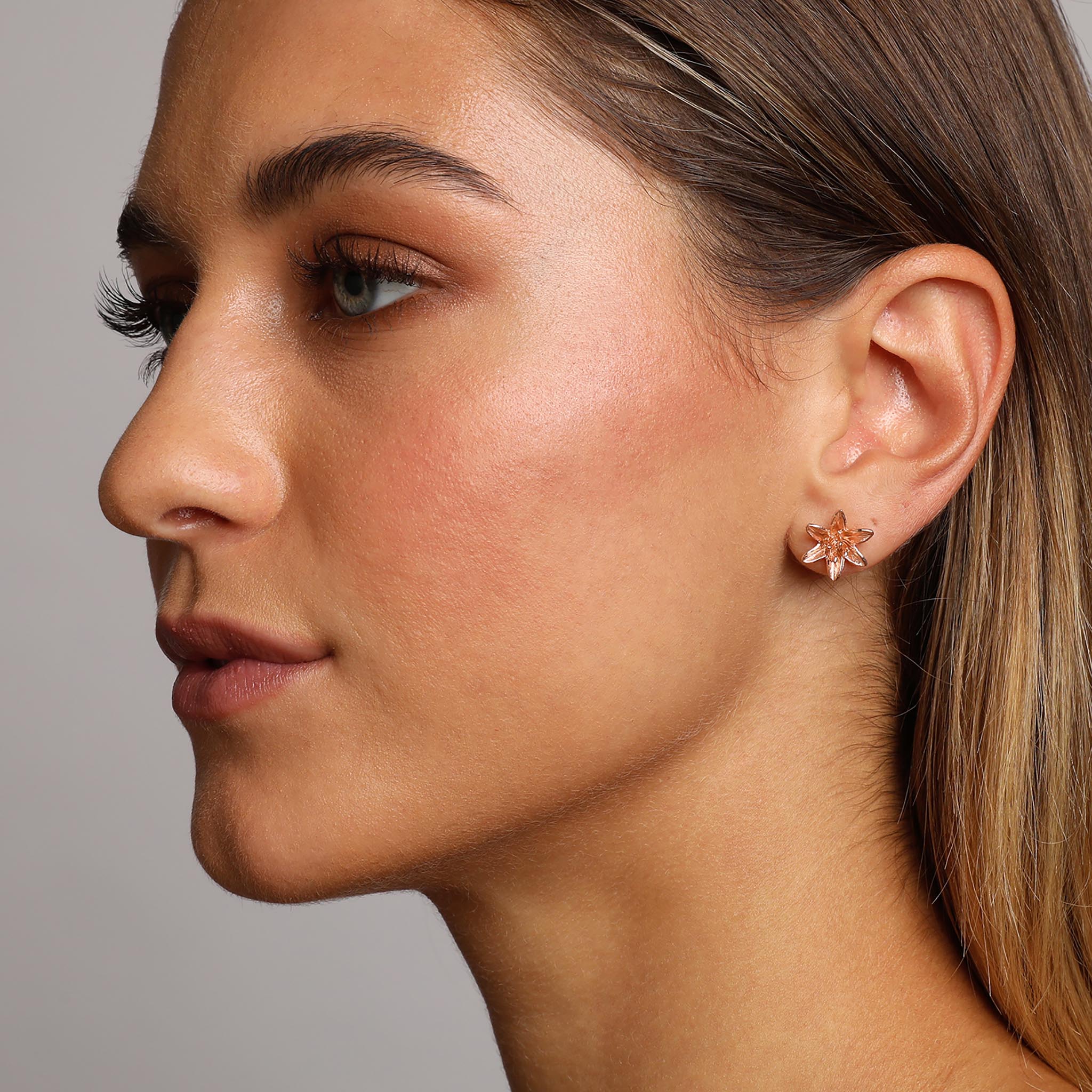 Rose-Gold Lily Flower Stud Earrings