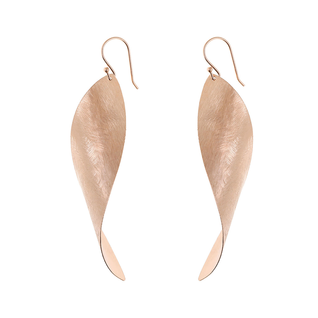 Rose-Gold Long Curved Leaf Earrings