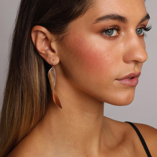 Rose-Gold Long Curved Leaf Earrings