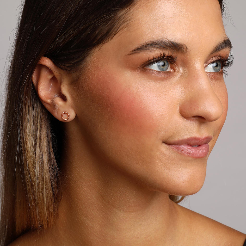 Rose-Gold Small Rope Twist Circle Stud Earrings