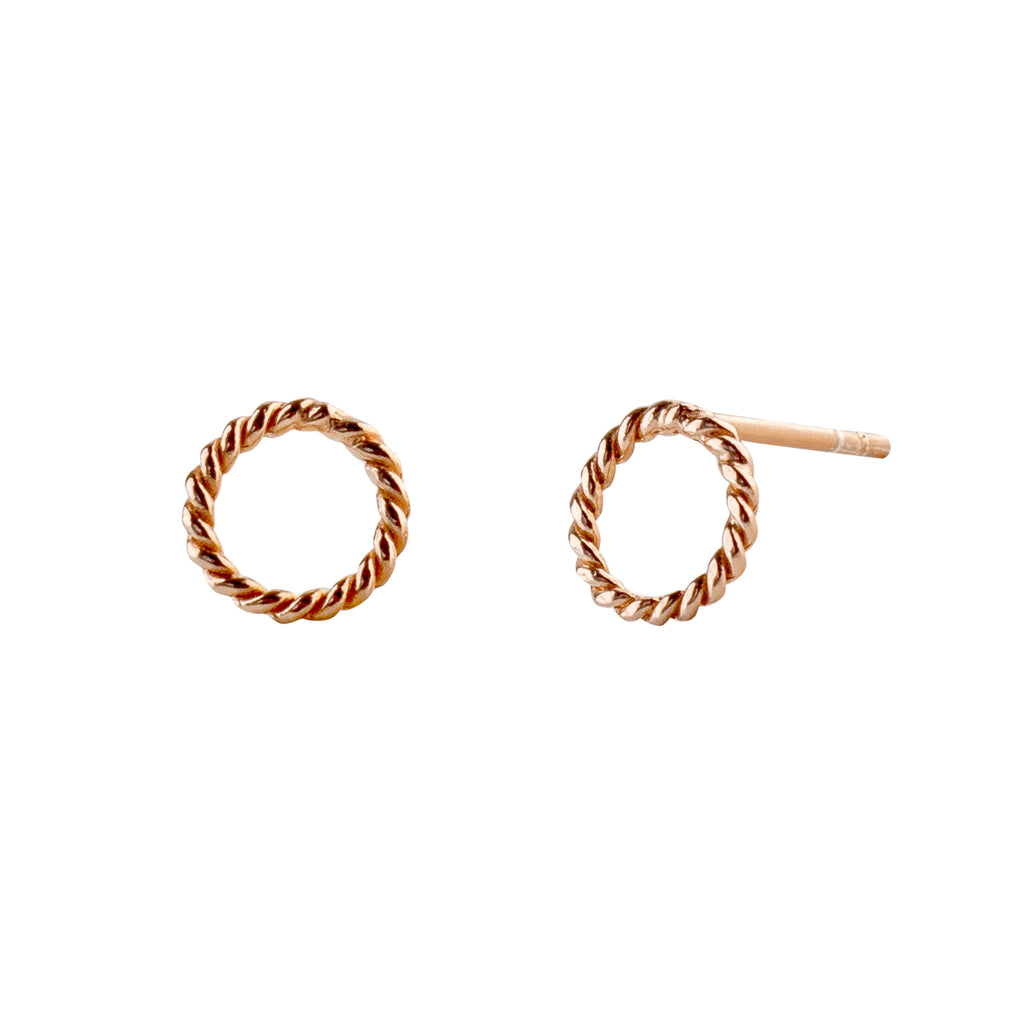 Rose-Gold Small Rope Twist Circle Stud Earrings