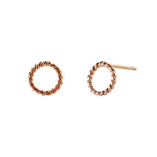 Rose-Gold Small Rope Twist Circle Stud Earrings