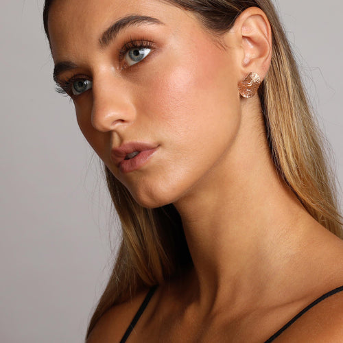 Rose-Gold Textured Wavy Leaf Stud Earrings