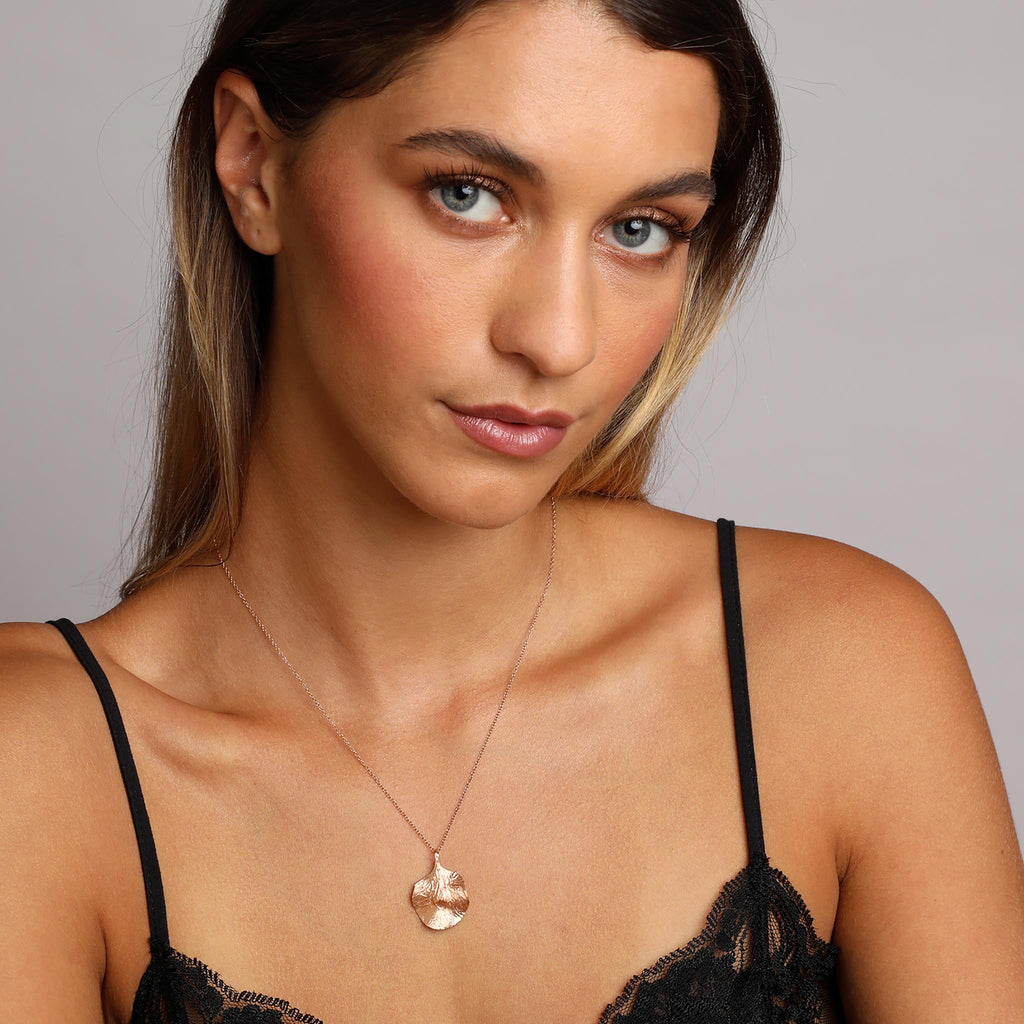 Rose-Gold Textured Wavy Leaf Pendant