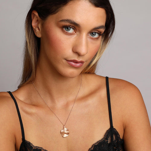 Rose-Gold Textured Wavy Leaf Pendant