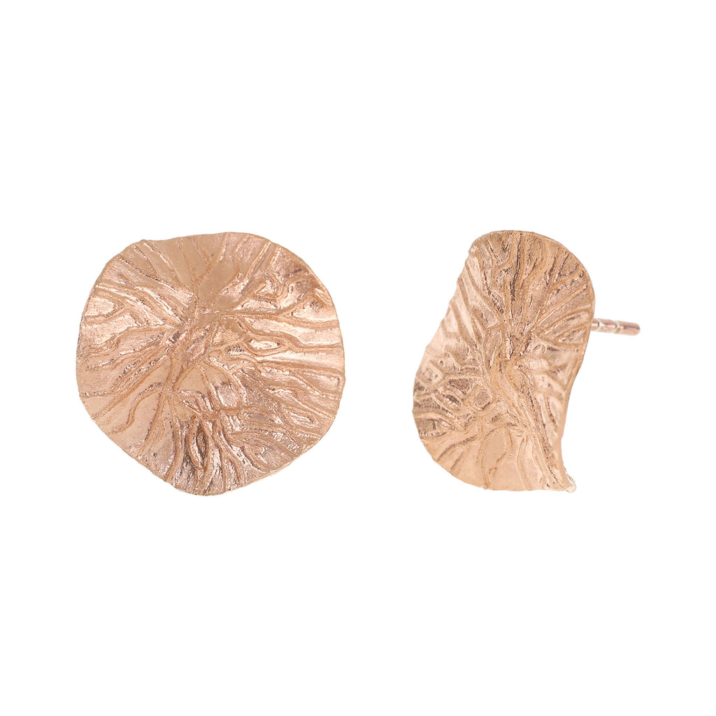 Rose-Gold Textured Wavy Leaf Stud Earrings