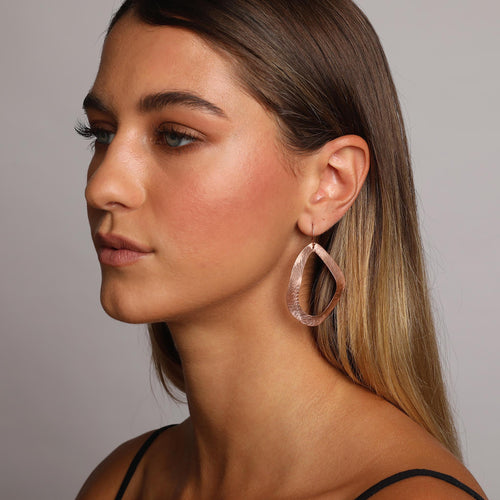 Rose-Gold Wavy Oval Loop Shaped Earrings