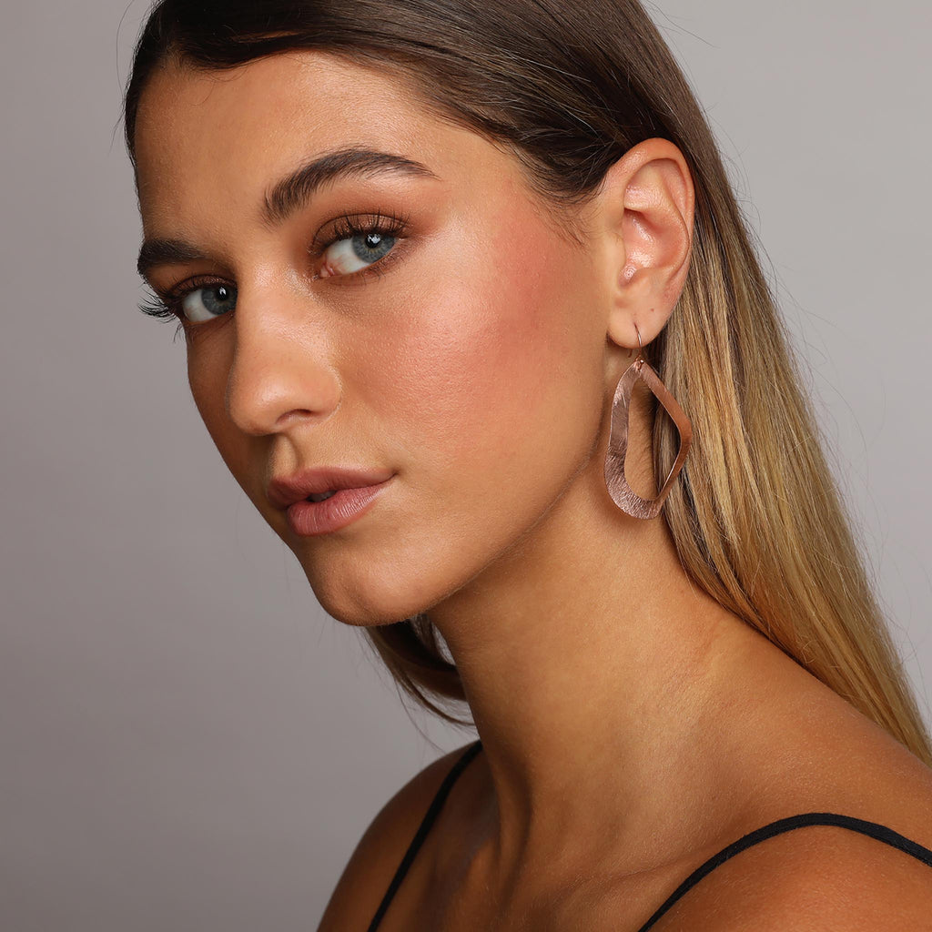 Rose-Gold Wavy Oval Loop Shaped Earrings