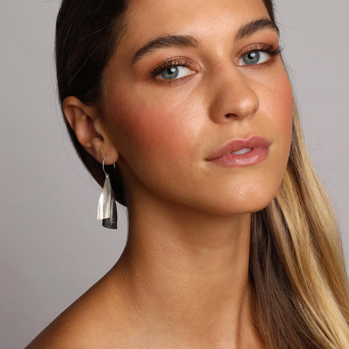 Black and Silver Two Leaves Earrings