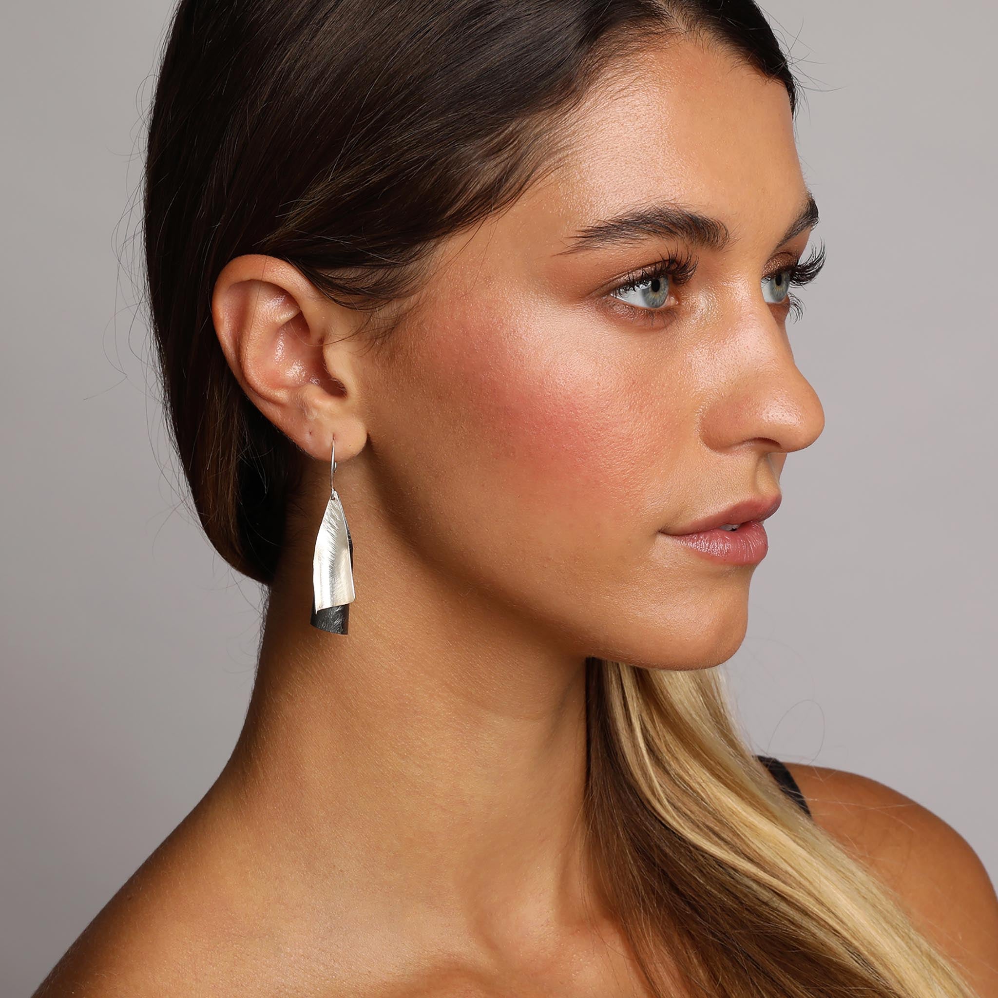 Black and Silver Two Leaves Earrings