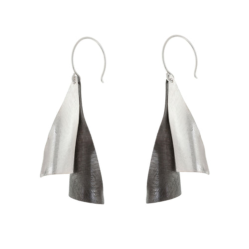 Black and Silver Two Leaves Earrings