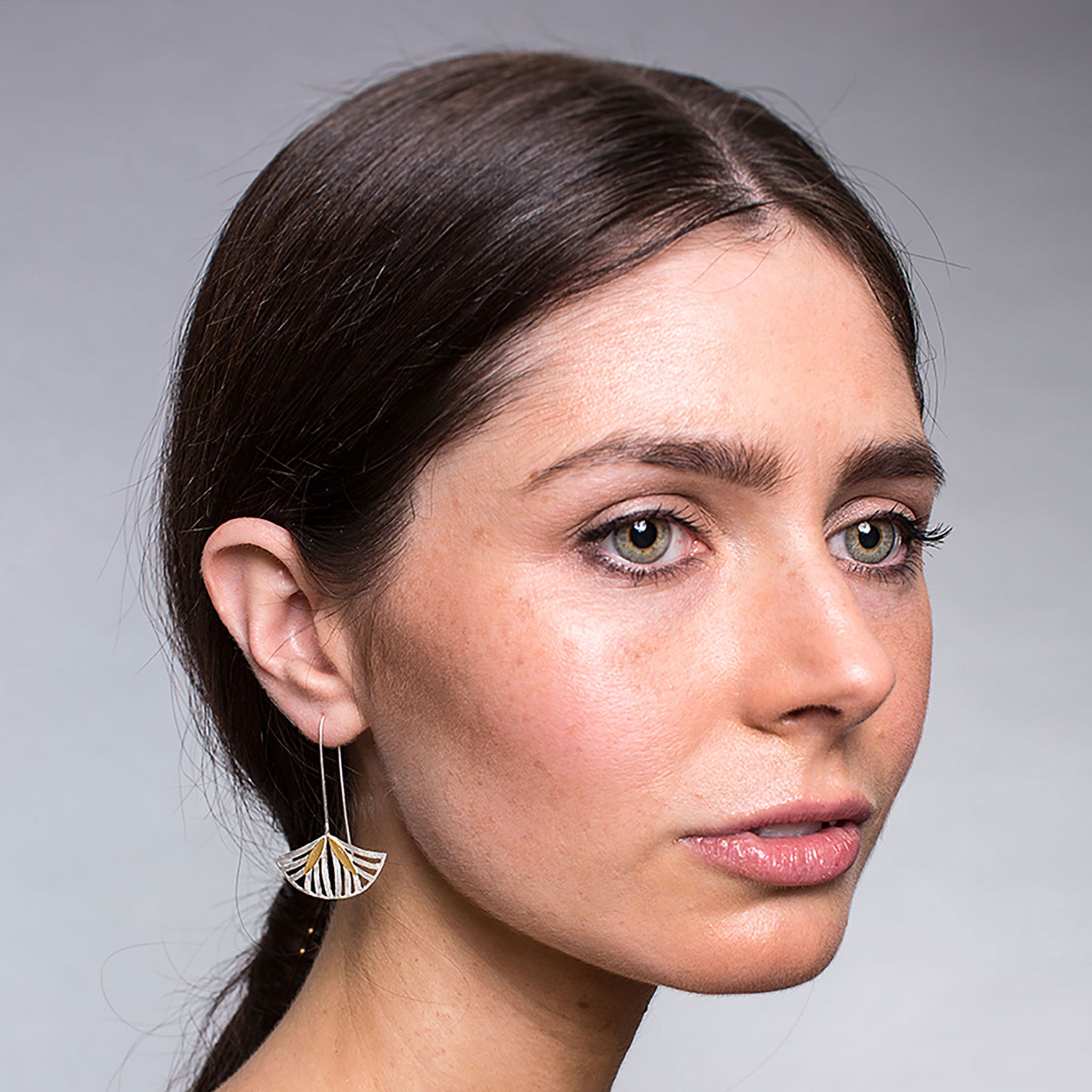 Silver and Yellow-Gold Art Deco Triangle Earrings