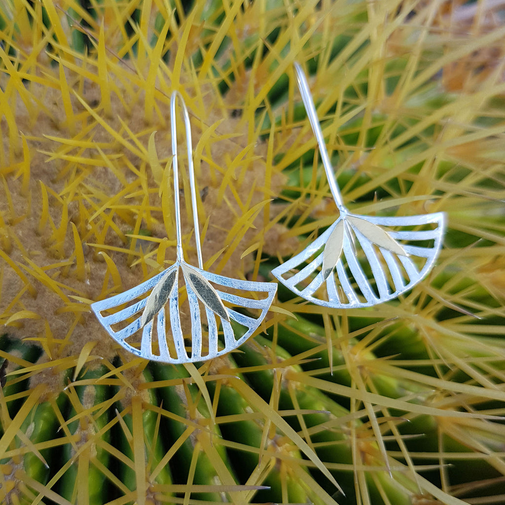 Silver and Yellow-Gold Art Deco Triangle Earrings