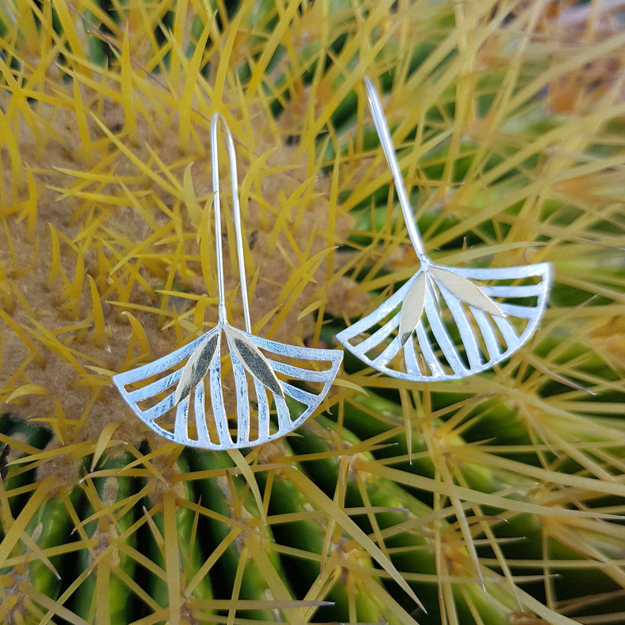 Silver and Yellow-Gold Art Deco Triangle Earrings