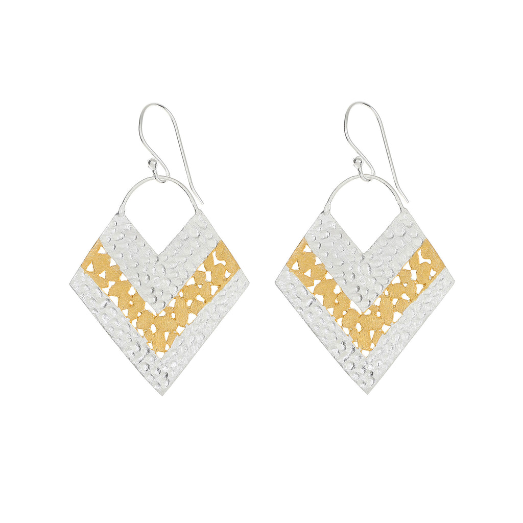 Silver and Yellow-Gold Boho Triangle Earrings