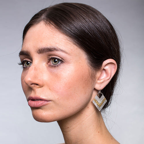 Silver and Yellow-Gold Boho Triangle Earrings