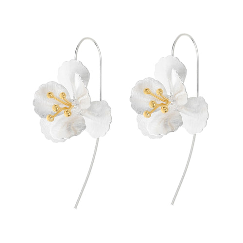 Silver and Yellow-Gold Cherry Blossom Flower Earrings