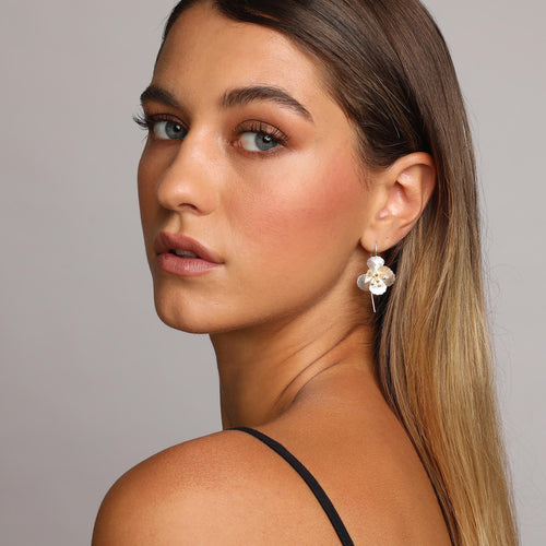 Silver and Yellow-Gold Cherry Blossom Flower Earrings