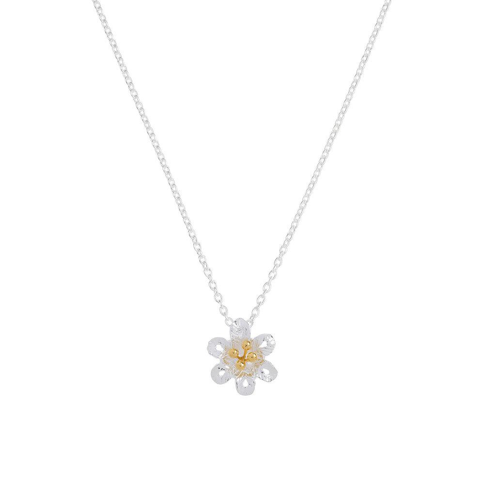 Silver and Yellow-Gold Simple Cherry Blossom Flower Pendant