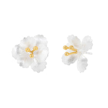 Load image into Gallery viewer, Silver and Yellow-Gold Cherry Blossom Flower Stud Earrings