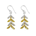 Silver and Yellow-Gold Dangling Leaves Earrings