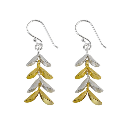 Silver and Yellow-Gold Dangling Leaves Earrings