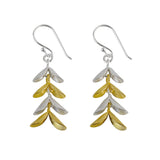 Silver and Yellow-Gold Dangling Leaves Earrings