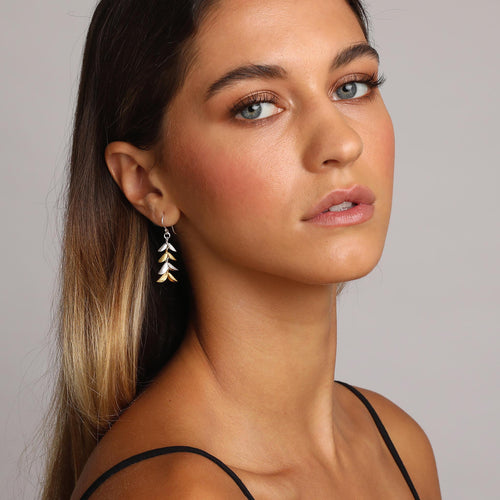 Silver and Yellow-Gold Dangling Leaves Earrings