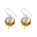 Silver and Yellow-Gold Dangling Two Petals Flower Earrings