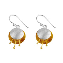 Load image into Gallery viewer, Silver and Yellow-Gold Dangling Two Petals Flower Earrings
