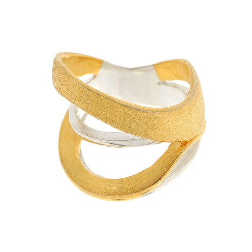 Silver and Yellow-Gold Design Multi Rows Band Ring