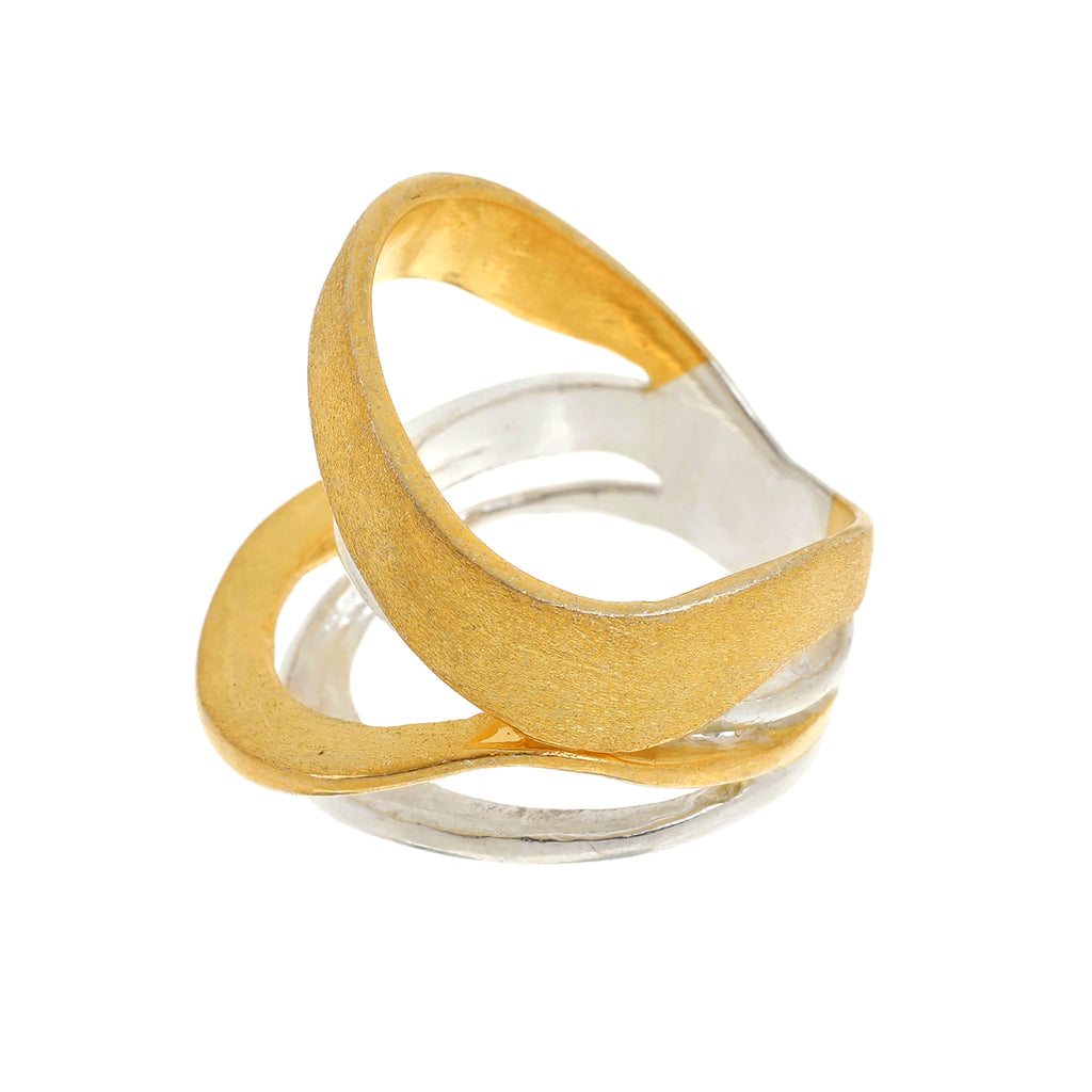 Silver and Yellow-Gold Design Multi Rows Band Ring