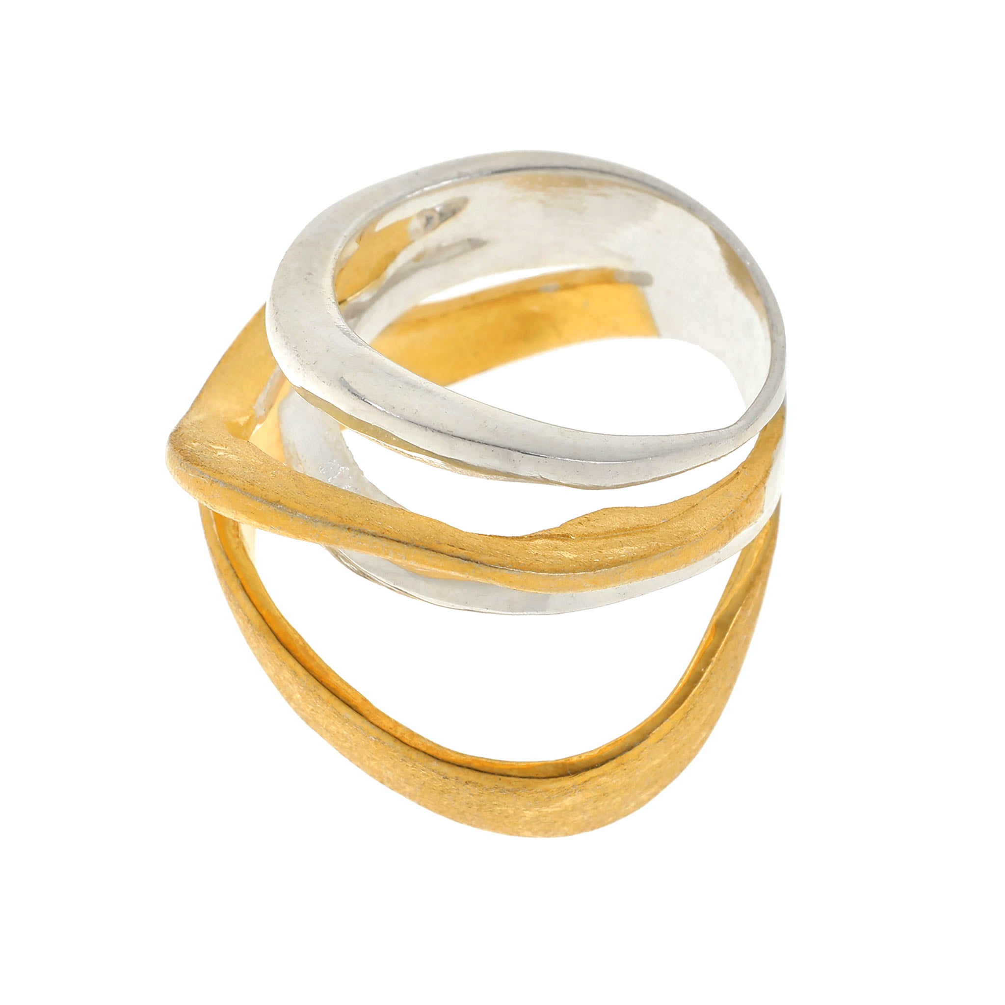 Silver and Yellow-Gold Design Multi Rows Band Ring
