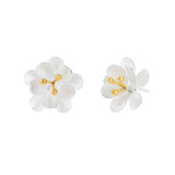Silver and Yellow-Gold Double Daffodil Flower Stud Earrings