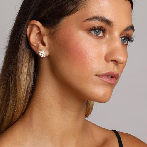 Silver and Yellow-Gold Double Daffodil Flower Stud Earrings