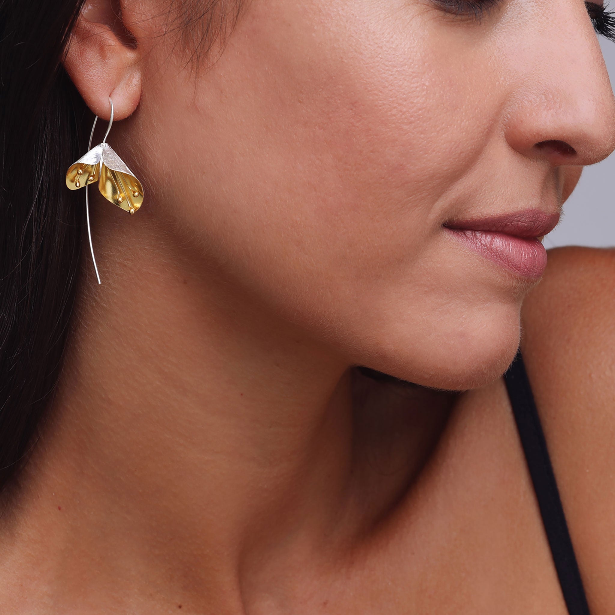 Silver and Yellow-Gold Double Flower Earrings