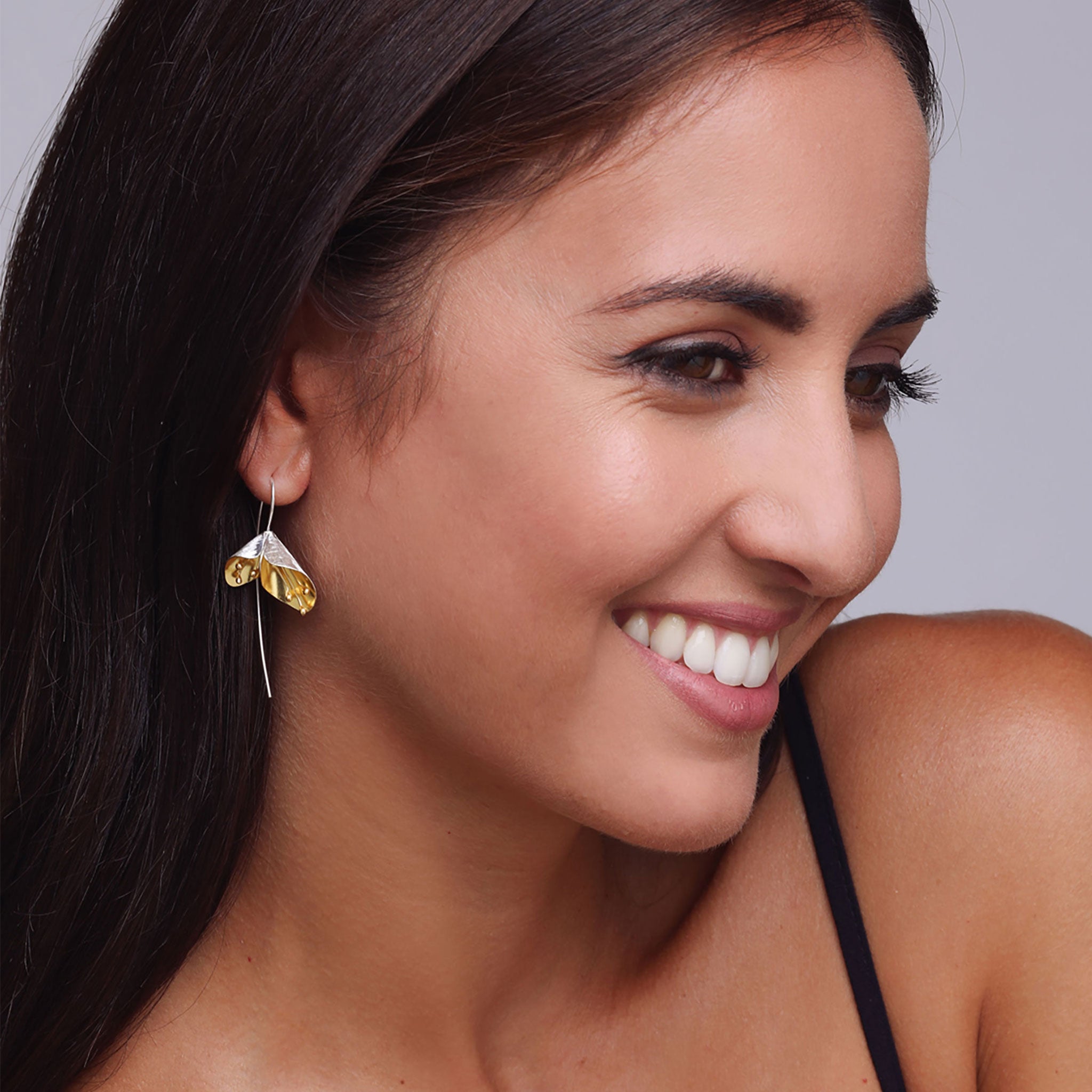 Silver and Yellow-Gold Double Flower Earrings