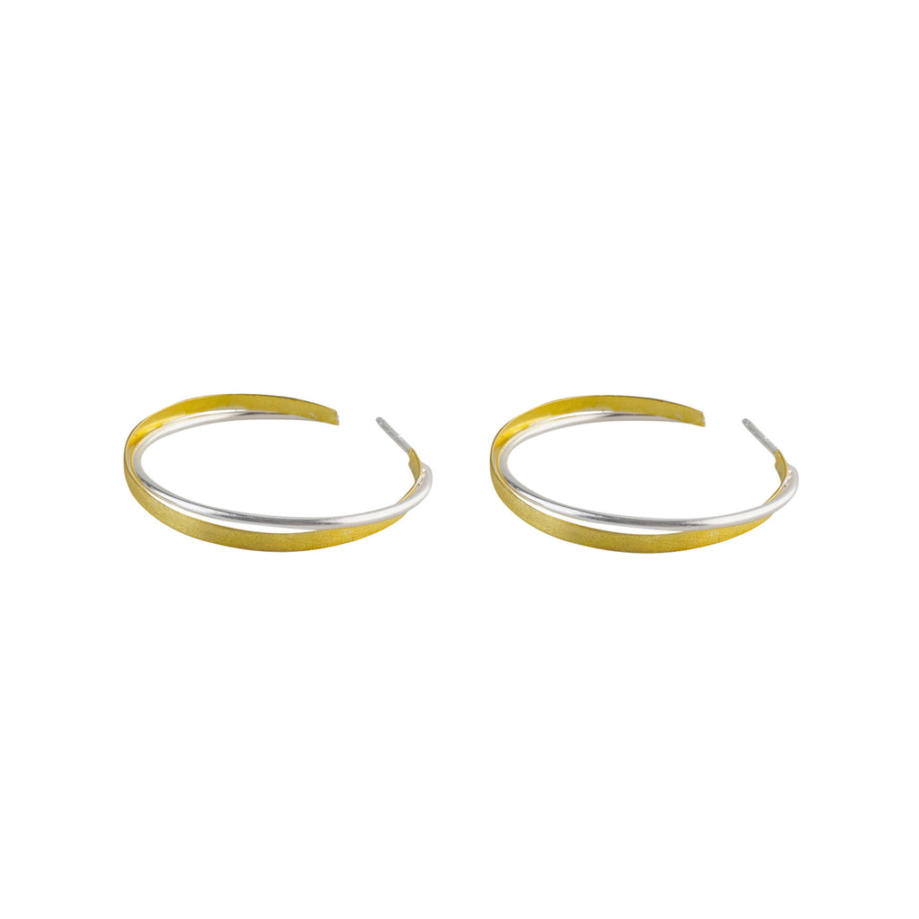 Silver and Yellow-Gold Double Hoop Earrings