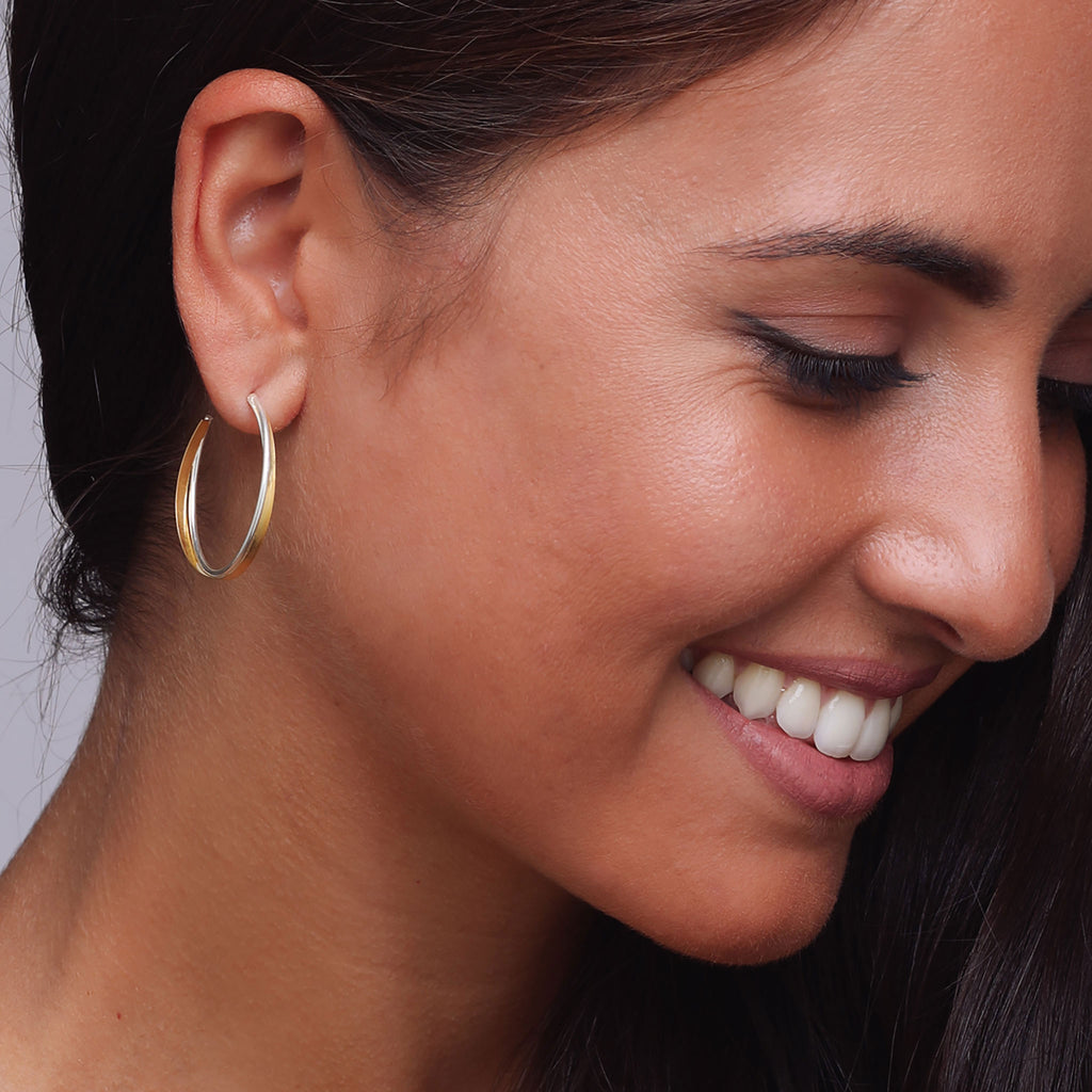 Silver and Yellow-Gold Double Hoop Earrings