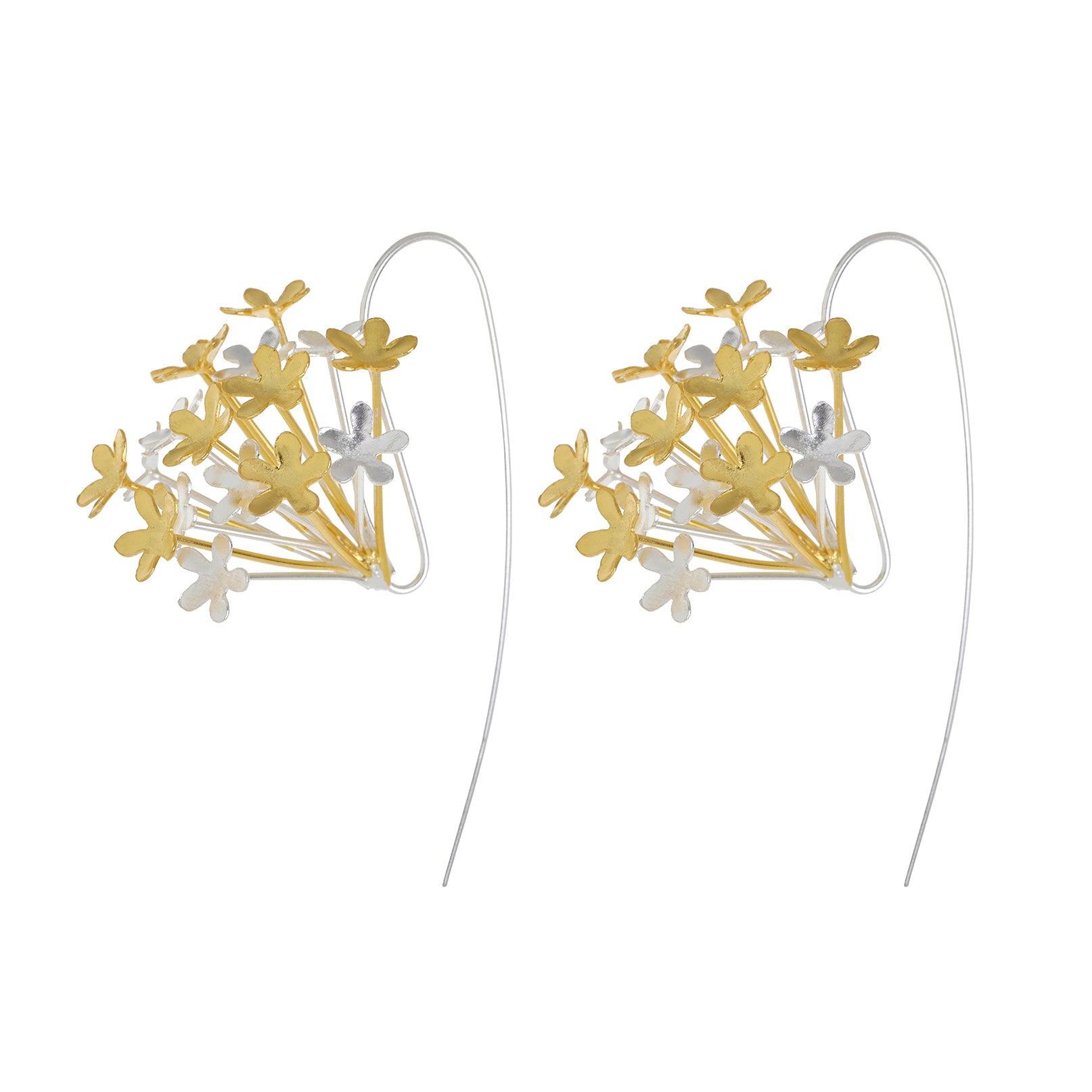 Silver and Yellow-Gold Flower Bouquet Earrings