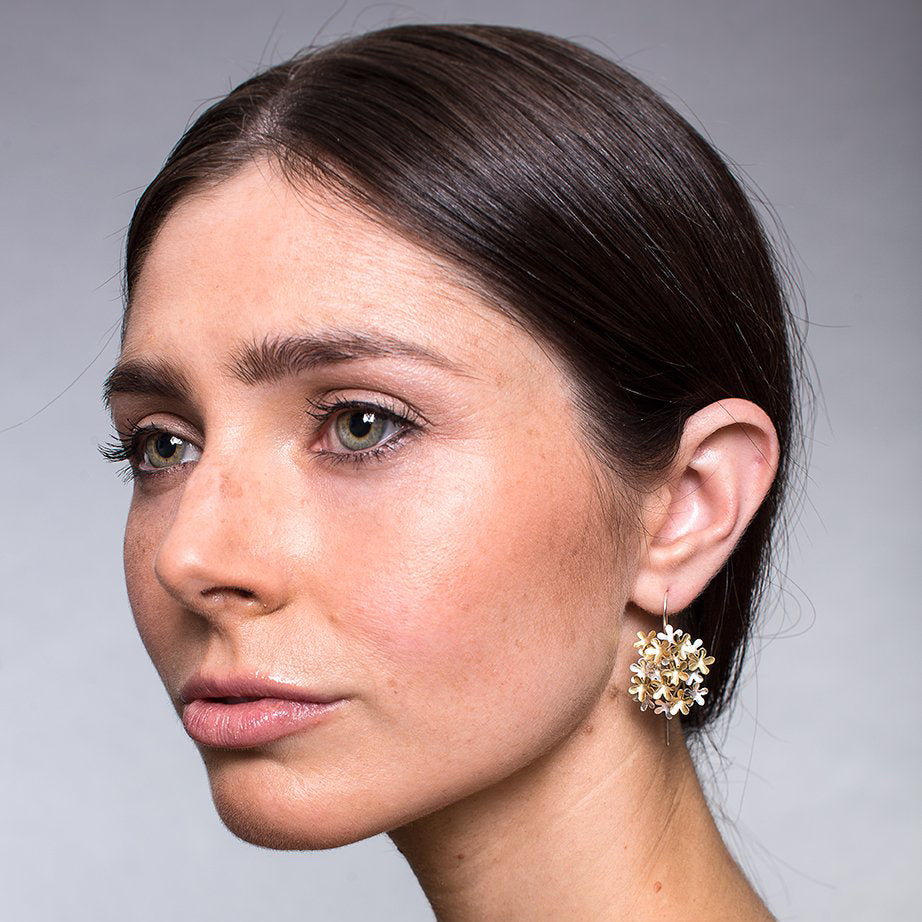 Silver and Yellow-Gold Flower Bouquet Earrings
