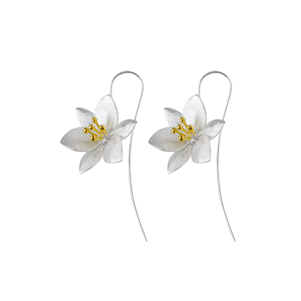 Silver and Yellow-Gold Grass Lily Flower Earrings