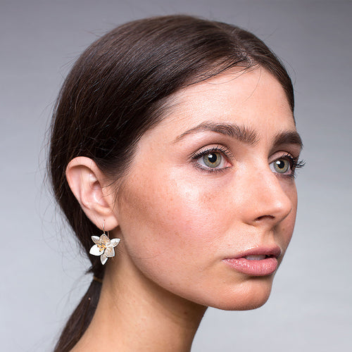 Silver and Yellow-Gold Grass Lily Flower Earrings