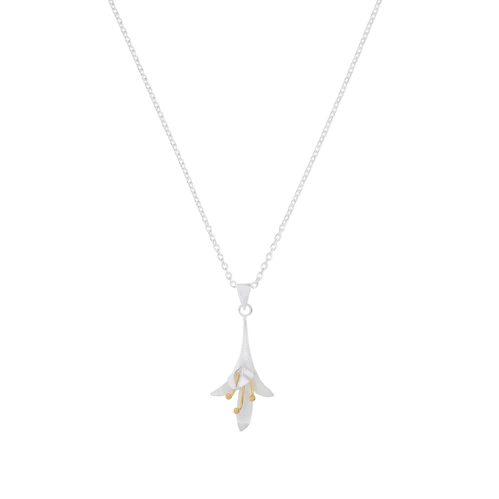 Silver and Yellow-Gold Hardy Fuchsia Flower Pendant